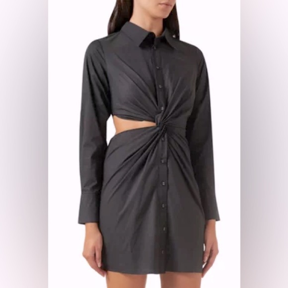 MINKPINK Allegra Twist Shirt Dress in Cotton black size L - Picture 1 of 16